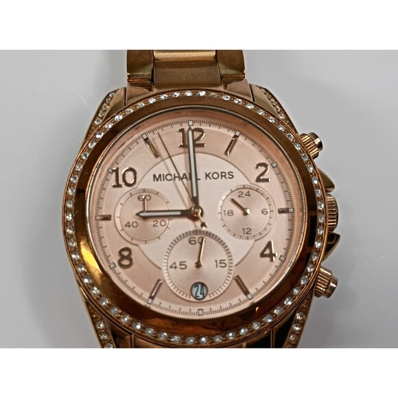 Michael Kors Blair Steel Rose Gold-Tone Dial Crystal Quartz Watch New Battery - Picture 14 of 16